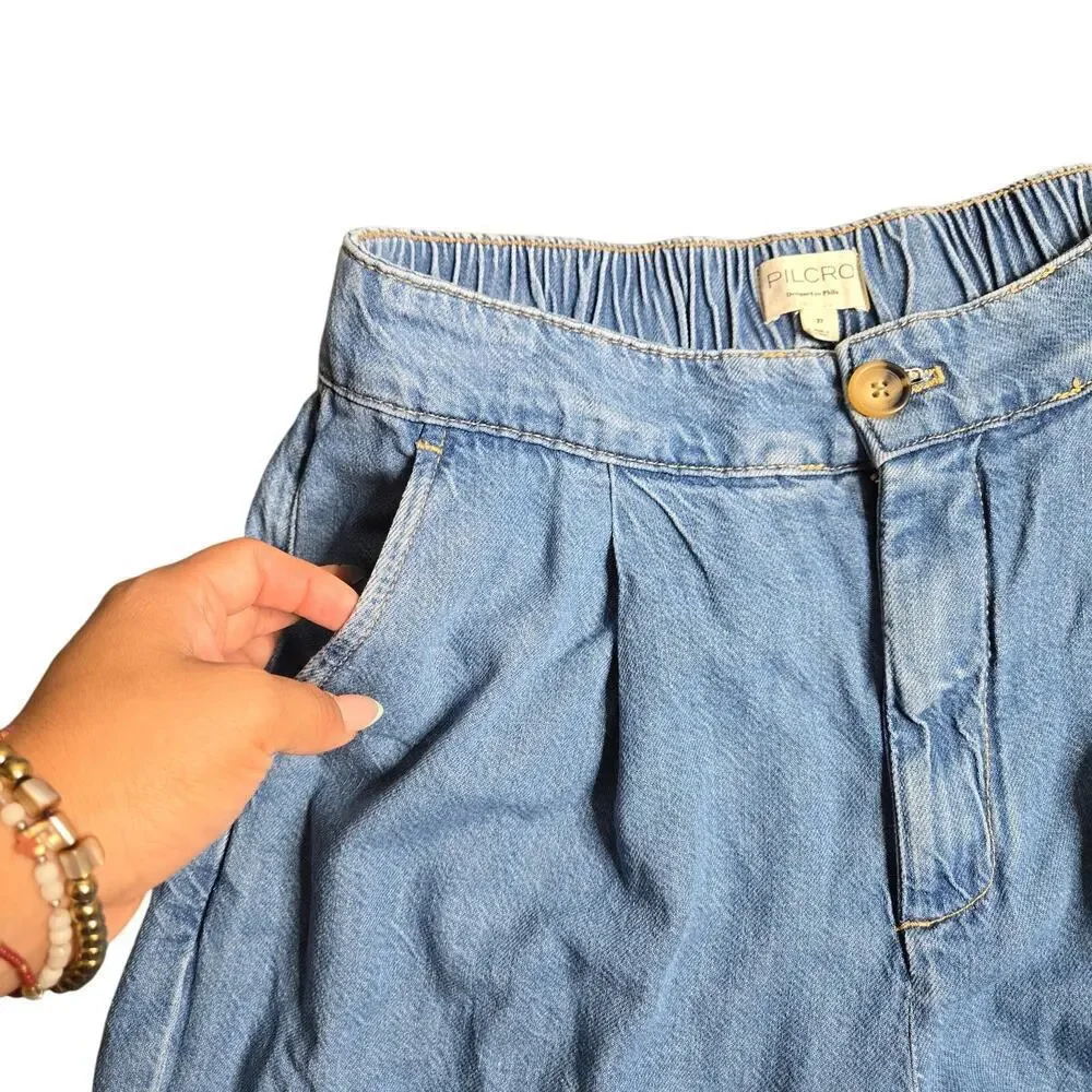 Anthropologie Pilcro High-Rise Pleated Culottes Denim Light Pants‎ Size: 27